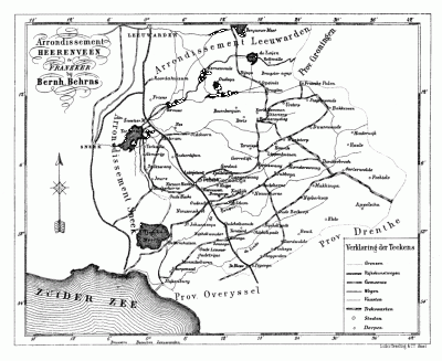 Arrondissement Heerenveen in ca. 1870, kaart B. Behrns