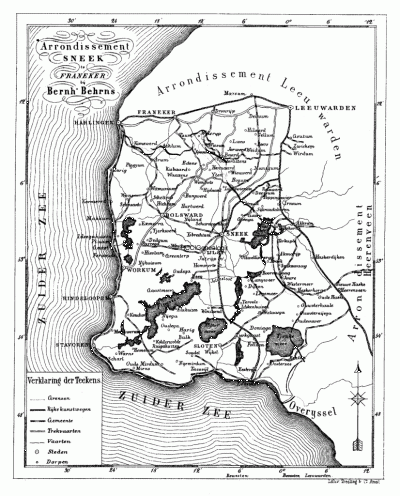 Arrondissement Sneek in ca. 1870, kaart B. Behrns
