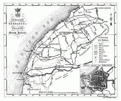 Gemeente Barradeel in ca. 1870, kaart B. Behrns