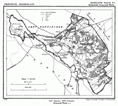 Gemeente Wisch, kadastrale gemeente Wisch in ca. 1870 kaart J. Kuijper