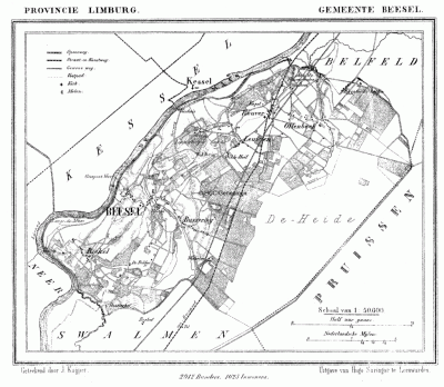 Gemeente Beesel in ca. 1870, kaart J. Kuijper