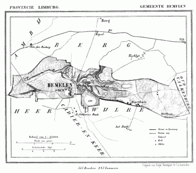 Gemeente Bemelen in ca. 1870, kaart J. Kuijper 