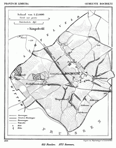 Gemeente Bocholtz in ca. 1870, kaart J. Kuijper 