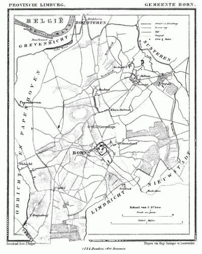 Gemeente Born in ca. 1870, kaart J. Kuijper