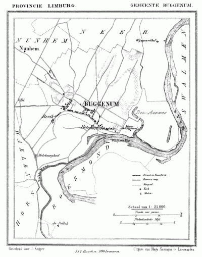 Gemeente Buggenum in ca. 1870, kaart J. Kuijper 