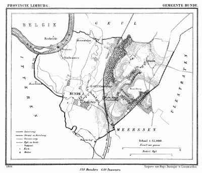 Gemeente Bunde in ca. 1870, kaart J. Kuijper 