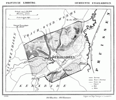 Gemeente Eygelshoven in ca. 1870, kaart J. Kuijper