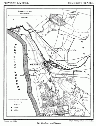 Gemeente Gennep in ca. 1870, kaart J. Kuijper