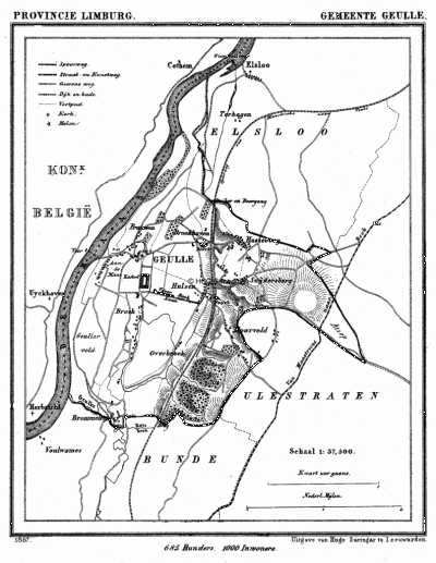 Gemeente Geulle in ca. 1870, kaart J. Kuijper 