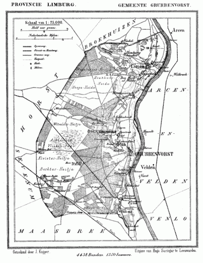 Gemeente Grubbenvorst in ca. 1870, kaart J. Kuijper