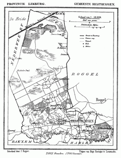 Gemeente Heythuysen in ca. 1870, kaart J. Kuijper