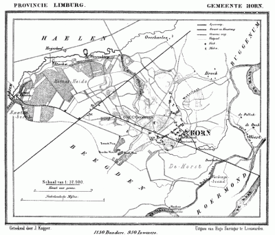 Gemeente Horn in ca. 1870, kaart J. Kuijper