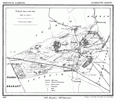 Gemeente Horst in ca. 1870, kaart J. Kuijper