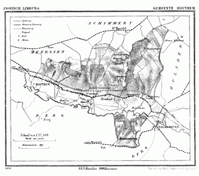 Gemeente Houthem in ca. 1870, kaart J. Kuijper