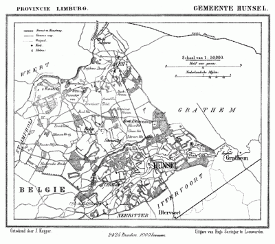 Gemeente Hunsel in ca. 1870, kaart J. Kuijper
