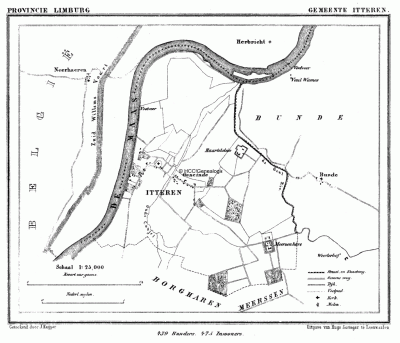 Gemeente Itteren in ca. 1870, kaart J. Kuijper