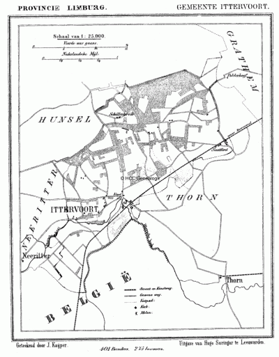Gemeente Ittervoort in ca. 1870, kaart J. Kuijper