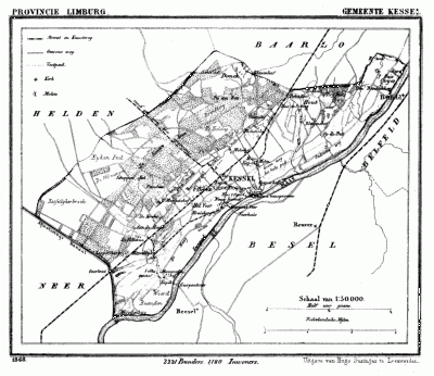Gemeente Kessel in ca. 1870, kaart J. Kuijper