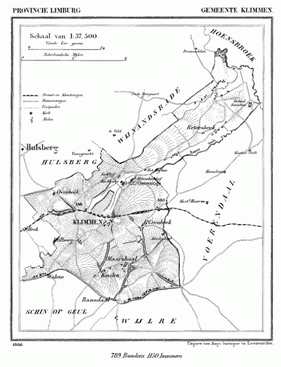 Gemeente Klimmen in ca. 1870, kaart J. Kuijper
