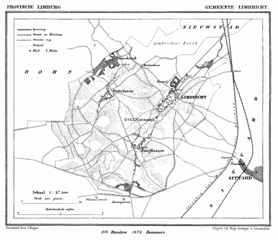 Gemeente Limbricht in ca. 1870, kaart J. Kuijper