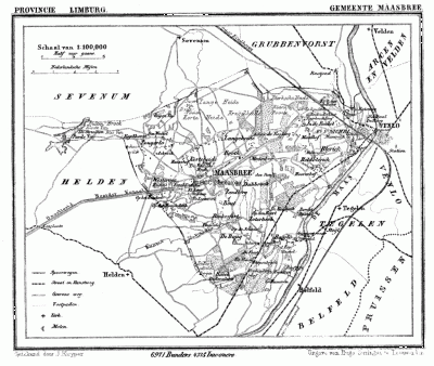 Gemeente Maasbree in ca. 1870, kaart J. Kuijper