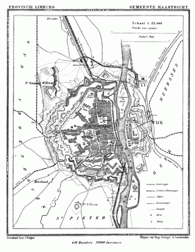 Gemeente Maastricht anno ca. 1870, kaart J. Kuijper