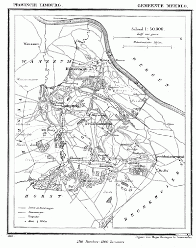 Gemeente Meerlo in ca. 1870, kaart J. Kuijper