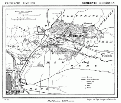 Gemeente Meerssen in ca. 1870, kaart J. Kuijper