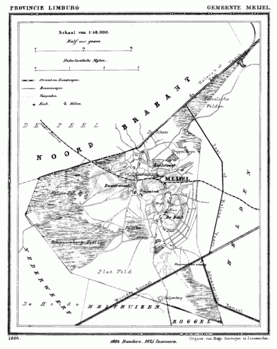 Gemeente Meijel in ca. 1870, kaart J. Kuijper