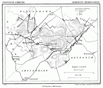 Gemeente Merkelbeek in ca. 1870, kaart J. Kuijper