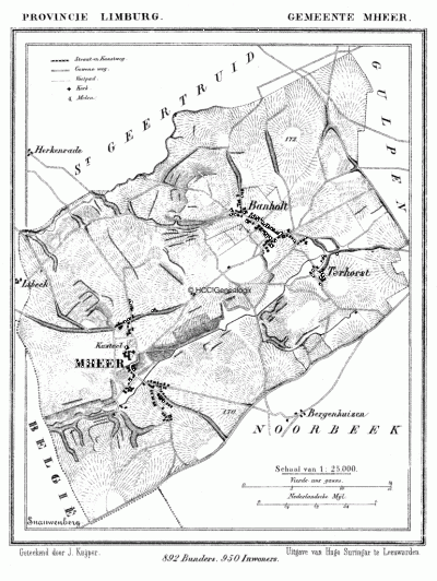 Gemeente Mheer in ca. 1870, kaart J. Kuijper