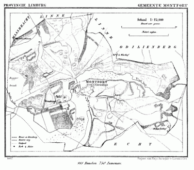 Gemeente Montfort in ca. 1870, kaart J. Kuijper