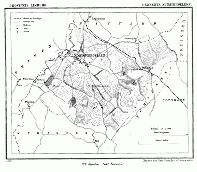 Gemeente Munstergeleen in ca. 1870, kaart J. Kuijper
