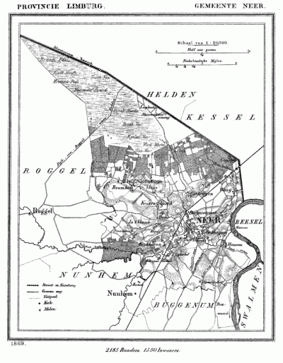 Gemeente Neer in ca. 1870, kaart J. Kuijper