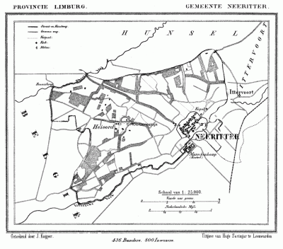 Gemeente Neeritter in ca. 1870, kaart J. Kuijper