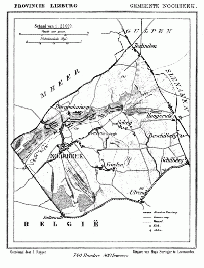 Gemeente Noorbeek in ca. 1870, kaart J. Kuijper