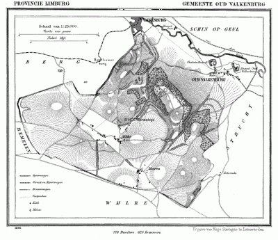 Gemeente Oud-Valkenburg in ca. 1870, kaart J. Kuijper
