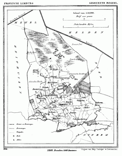 Gemeente Roggel in ca. 1870, kaart J. Kuijper