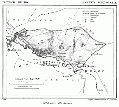 Gemeente Schin op Geul in ca. 1870, kaart J. Kuijper
