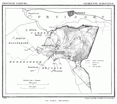 Gemeente Schinveld in ca. 1870, kaart J. Kuijper