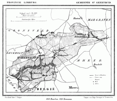 Gemeente Sint Geertruid in ca. 1870, kaart J. Kuijper