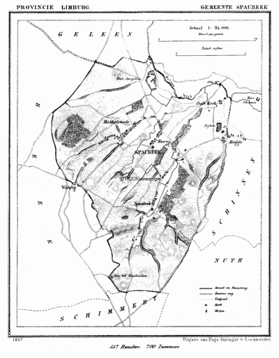 Gemeente Spaubeek in ca. 1870, kaart J. Kuijper