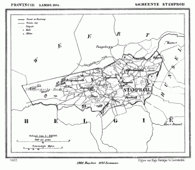 Gemeente Stramproy in ca. 1870, kaart J. Kuijper