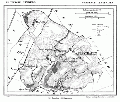 Gemeente Ulestraten in ca. 1870, kaart J. Kuijper