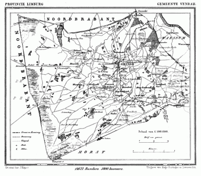 Gemeente Venray in ca. 1870, kaart J. Kuijper