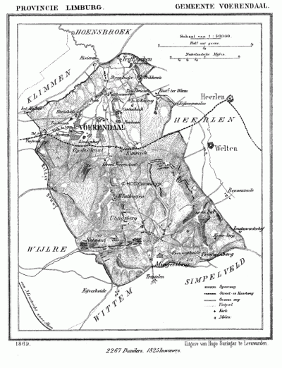 Gemeente Voerendaal in ca. 1870, kaart J. Kuijper