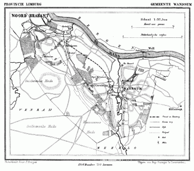 Gemeente Wanssum in ca. 1870, kaart J. Kuijper