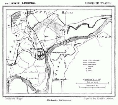 Gemeente Wessem in ca. 1870, kaart J. Kuijper