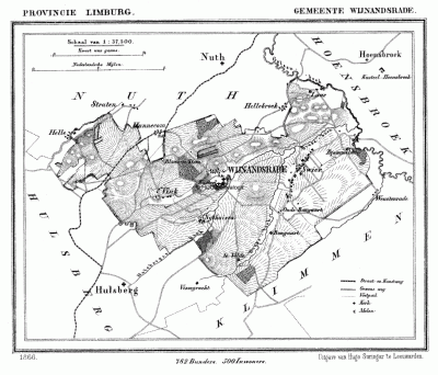 Gemeente Wijnandsrade in ca. 1870, kaart J. Kuijper