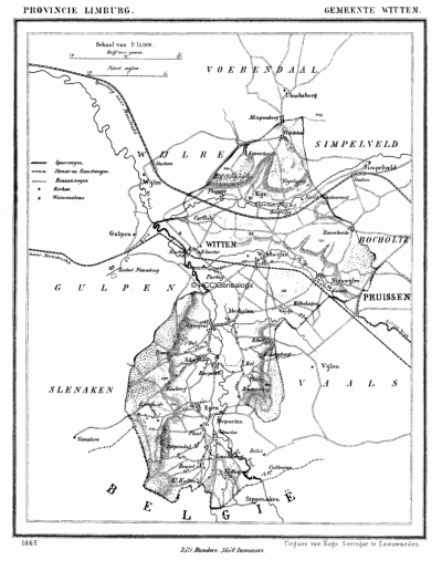 Gemeente Wittem in ca. 1870, kaart J. Kuijper